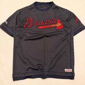Stitches Atlanta Braves Shirt Mens S Gray Short Sleeve Embroidered MLB Tomahawk